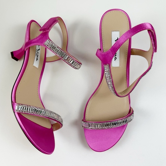 NEW Nina Heeled Sandals Womens 8 M Pink Rhinestone